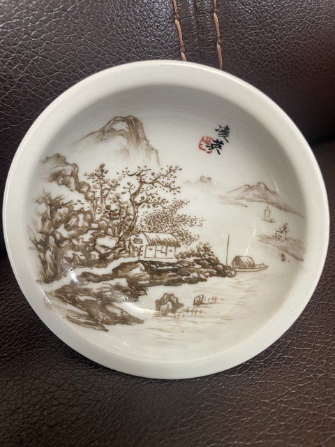 古玩陶瓷山水紋高足杯真品鑒賞圖