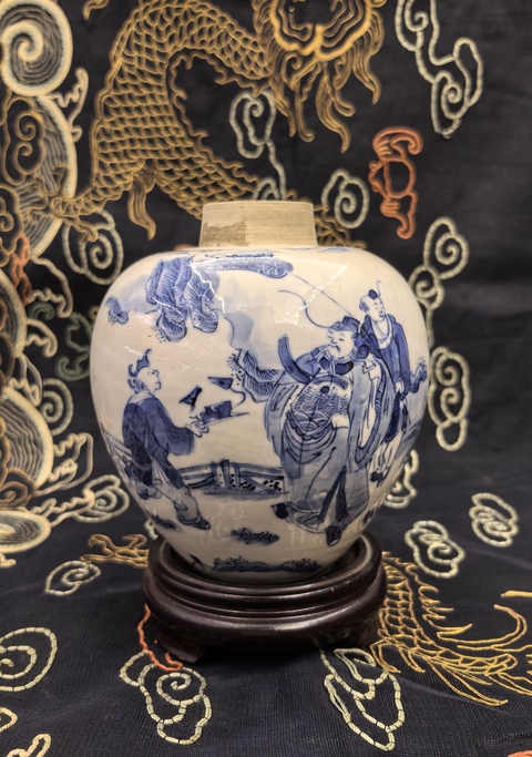 古玩陶瓷煨瓷青花(加官進(jìn)爵)罐拍賣,當(dāng)前價(jià)格18888元