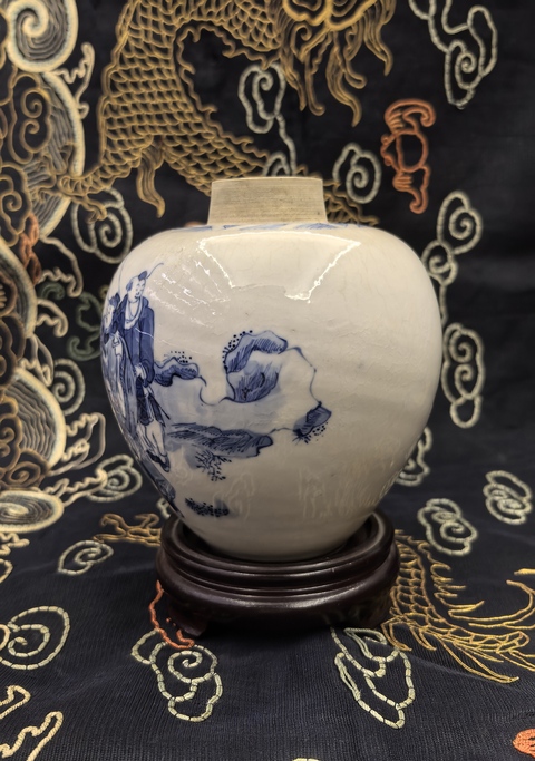 古玩陶瓷煨瓷青花(加官進(jìn)爵)罐拍賣,當(dāng)前價(jià)格18888元
