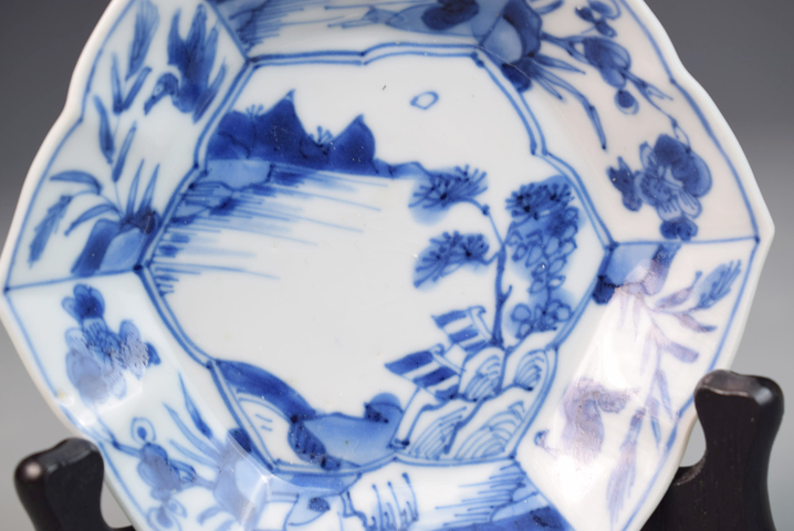 古玩陶瓷山水六方小盤真品鑒賞圖
