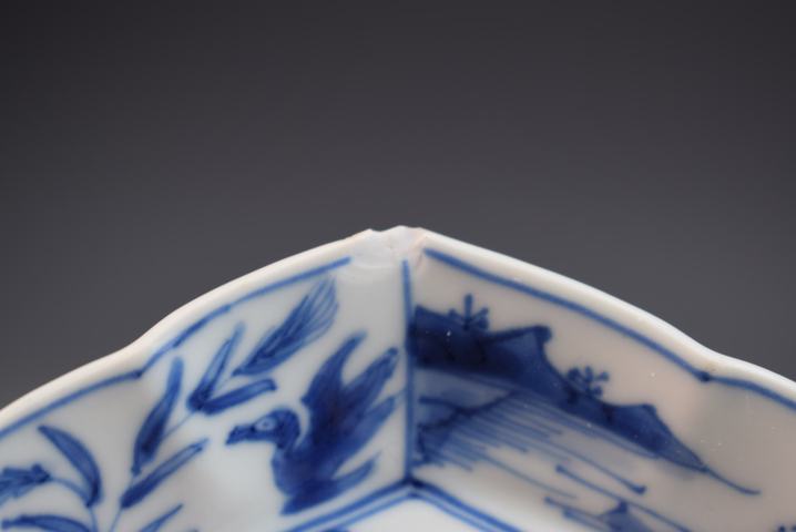 古玩陶瓷山水六方小盤真品鑒賞圖