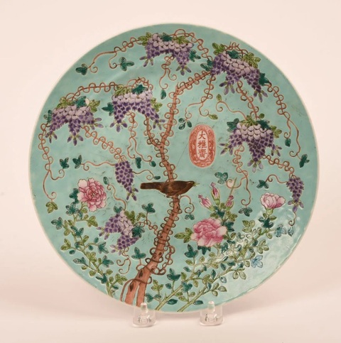 古玩陶瓷花鳥紋粉彩盤真品鑒賞圖
