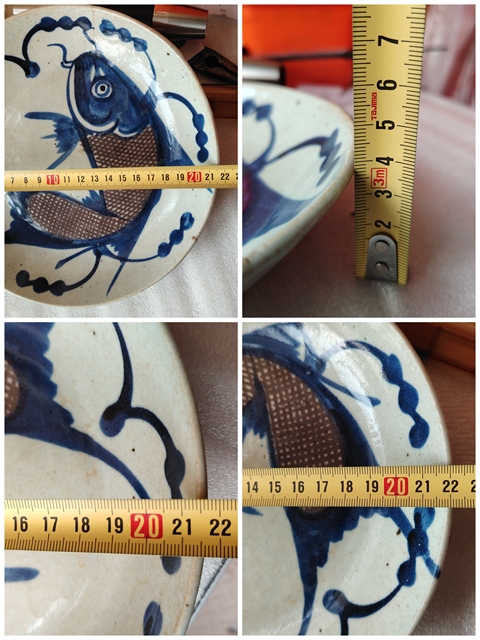 古玩陶瓷清中晚·青花釉里紅魚紋盤真品鑒賞圖