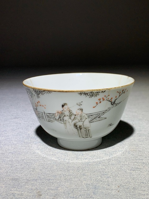 古玩陶瓷同治礬紅墨彩小碗真品鑒賞圖