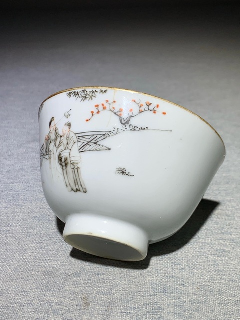 古玩陶瓷同治礬紅墨彩小碗真品鑒賞圖