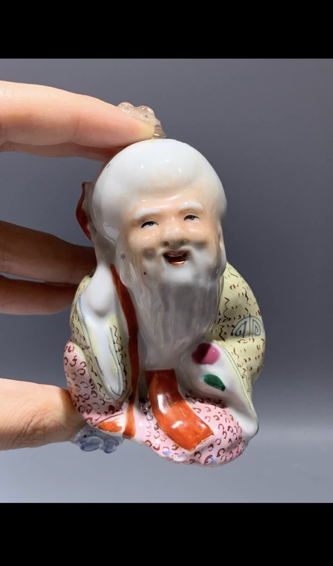 古玩陶瓷壽星粉彩塑像真品鑒賞圖