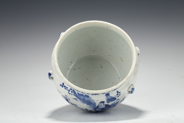 古玩陶瓷清晚·青花人物故事紋粥罐真品鑒賞圖