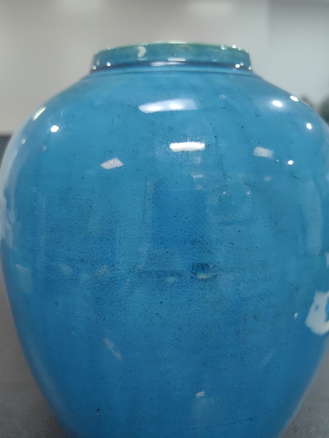 古玩陶瓷孔雀蘭釉罐真品鑒賞圖