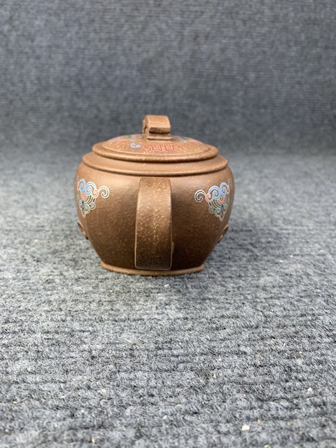 古玩雜項四方如意加彩紫砂壺拍賣，當前價格258元