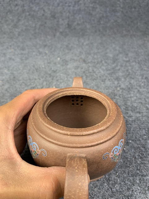 古玩雜項四方如意加彩紫砂壺拍賣，當前價格258元