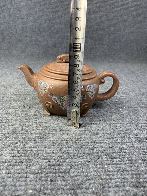 古玩雜項四方如意加彩紫砂壺拍賣，當前價格258元