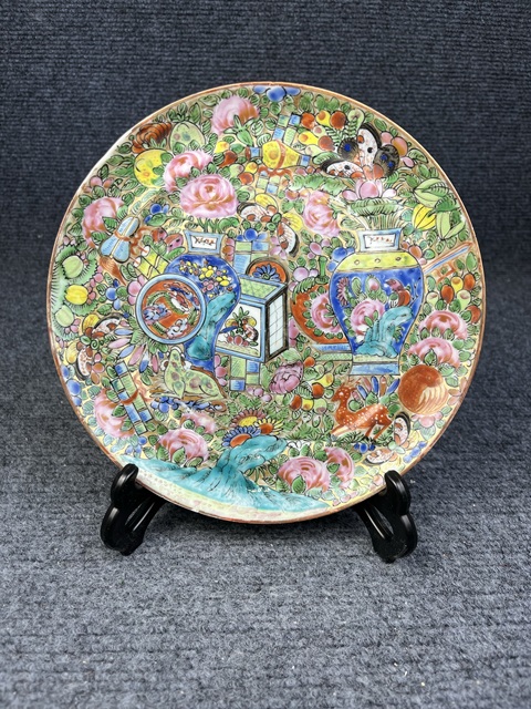 古玩陶瓷廣彩博古花卉紋盤拍賣,當(dāng)前價(jià)格1088元