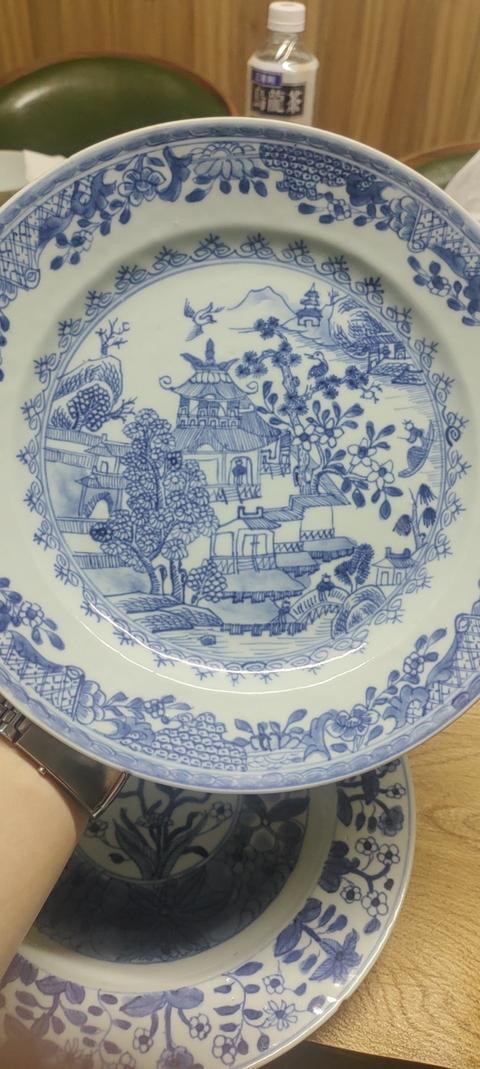 古玩陶瓷青花山水樓閣盤真品鑒賞圖
