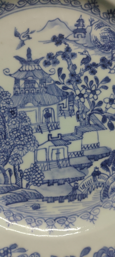 古玩陶瓷青花山水樓閣盤真品鑒賞圖