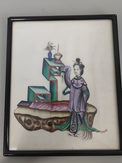古玩字畫佚名工筆仕女鏡片(帶原裝鏡框)真品鑒賞圖