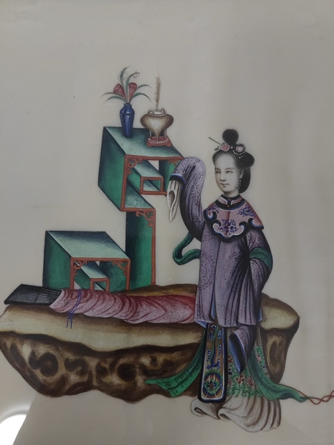 古玩字畫佚名工筆仕女鏡片(帶原裝鏡框)真品鑒賞圖