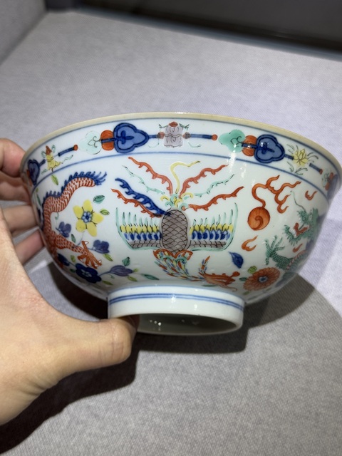 古玩陶瓷清道光 五彩龍鳳碗碗真品鑒賞圖