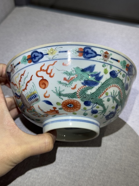 古玩陶瓷清道光 五彩龍鳳碗碗真品鑒賞圖