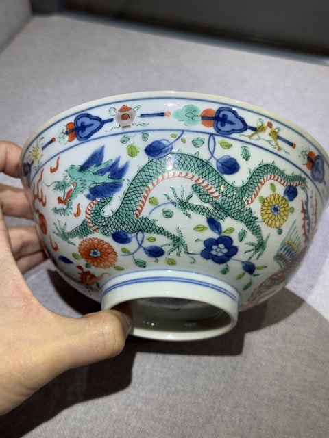 古玩陶瓷清道光 五彩龍鳳碗碗真品鑒賞圖