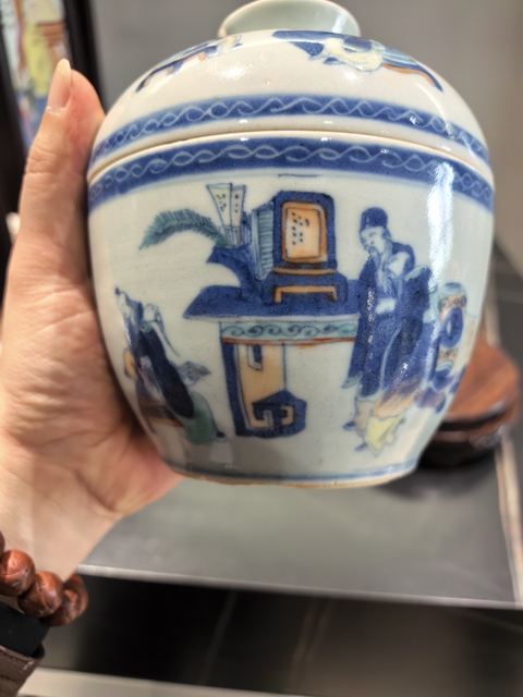 古玩陶瓷清中晚·春夜宴桃李園李白人物紋蓋缸拍賣,當(dāng)前價(jià)格8888元