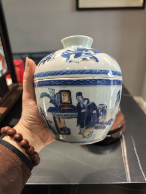 古玩陶瓷清中晚·春夜宴桃李園李白人物紋蓋缸拍賣,當(dāng)前價(jià)格8888元