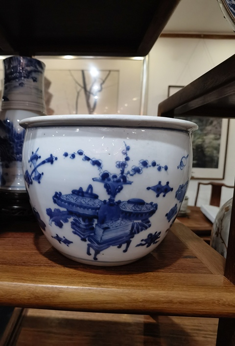 古玩陶瓷康熙青花卷缸真品鑒賞圖