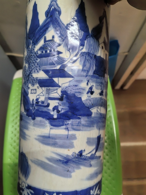 古玩陶瓷樵漁耕讀山水紋青花帽筒真品鑒賞圖