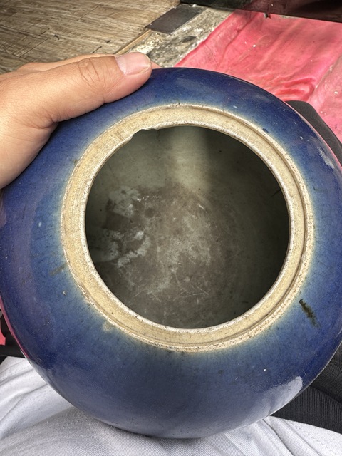 古玩陶瓷藍(lán)釉西瓜罐真品鑒賞圖