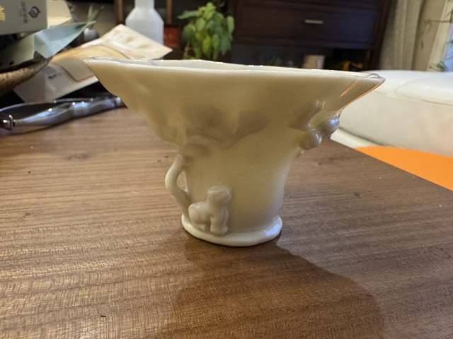 古玩陶瓷清早期德化松鶴延年紋爵杯拍賣,當前價格4200元
