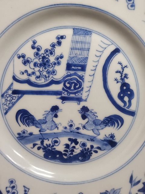 古玩陶瓷斗雞圖青花盤拍賣，當前價格1880元