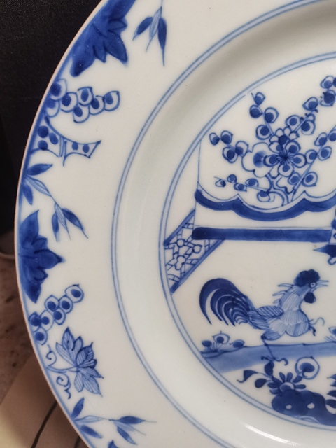 古玩陶瓷斗雞圖青花盤拍賣，當前價格1880元