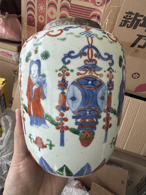 古玩陶瓷青花五彩人物故事紋罐真品鑒賞圖