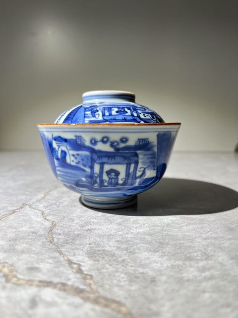 古玩陶瓷（收藏品）赤壁賦人物詩文青花蓋碗拍賣，當前價格1288元