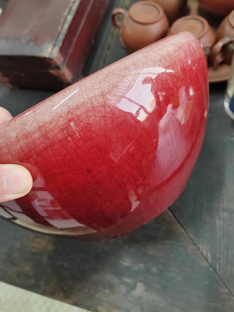 古玩陶瓷紅釉香爐真品鑒賞圖