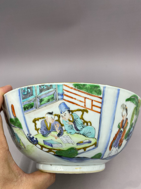 古玩陶瓷清咸豐 大尺寸五彩通景人物西廂記故事紋碗拍賣,當前價格5000元