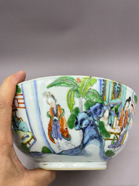 古玩陶瓷清咸豐 大尺寸五彩通景人物西廂記故事紋碗拍賣,當前價格5000元