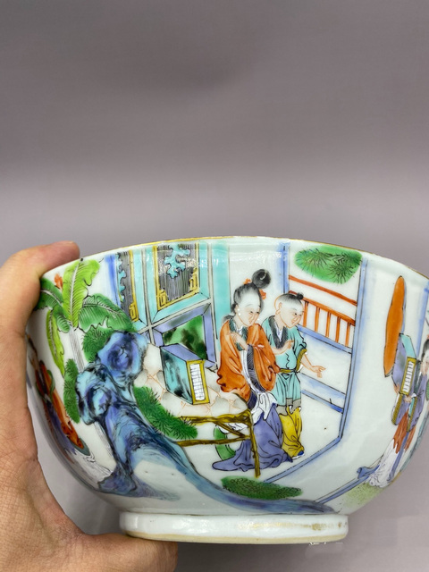 古玩陶瓷清咸豐 大尺寸五彩通景人物西廂記故事紋碗拍賣,當前價格5000元