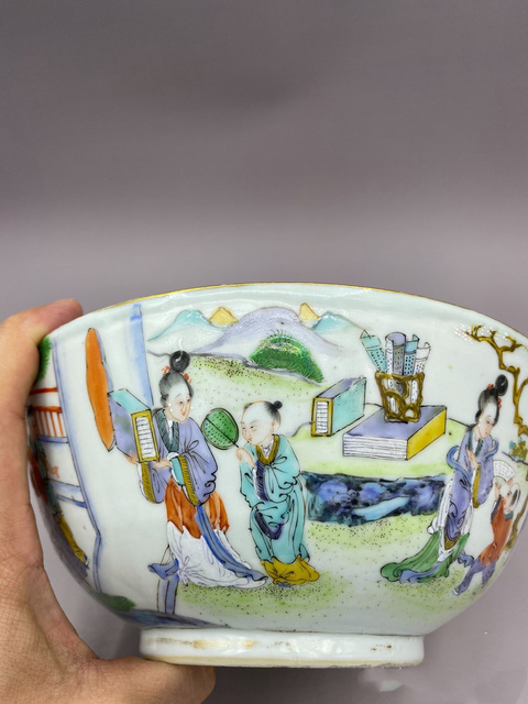 古玩陶瓷清咸豐 大尺寸五彩通景人物西廂記故事紋碗拍賣,當前價格5000元