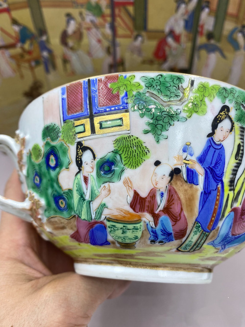 古玩陶瓷嘉道時期 廣彩人物故事紋雙耳杯拍賣，當前價格2570元
