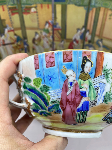 古玩陶瓷嘉道時期 廣彩人物故事紋雙耳杯拍賣，當前價格2570元