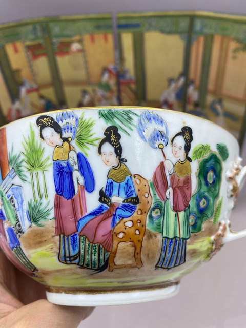 古玩陶瓷嘉道時期 廣彩人物故事紋雙耳杯拍賣，當前價格2570元