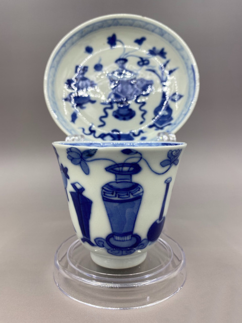 古玩陶瓷晚清 青花博古圖鈴鐺杯碟套拍賣,當(dāng)前價格3000元