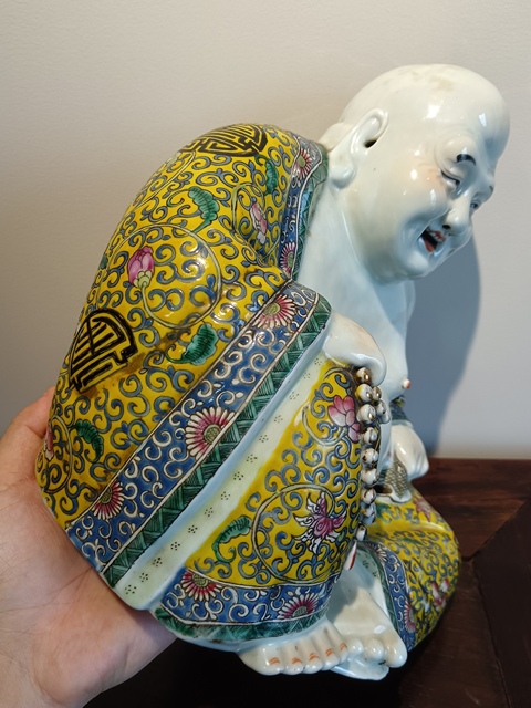 古玩陶瓷萬同順粉彩花卉彌勒笑佛拍賣,當前價格35000元