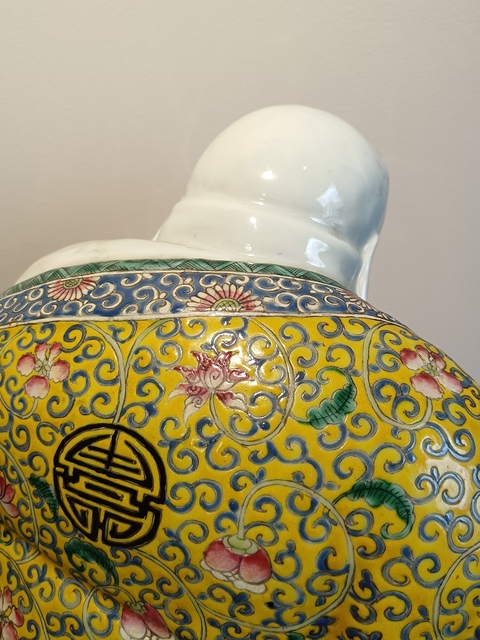 古玩陶瓷萬同順粉彩花卉彌勒笑佛拍賣,當前價格35000元