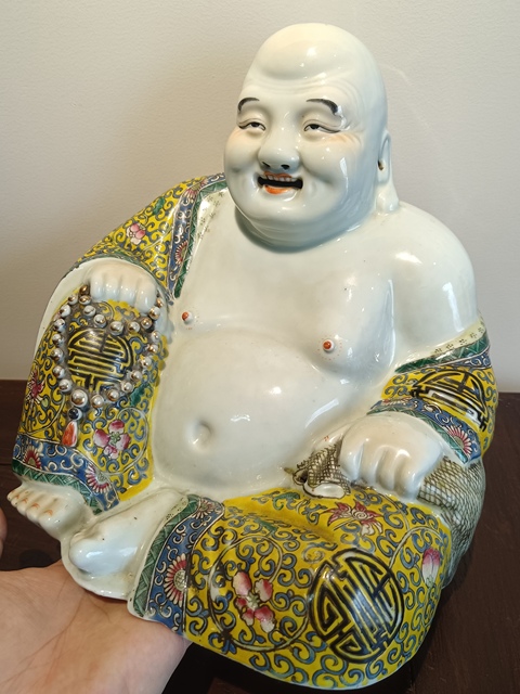 古玩陶瓷萬同順粉彩花卉彌勒笑佛拍賣,當前價格35000元