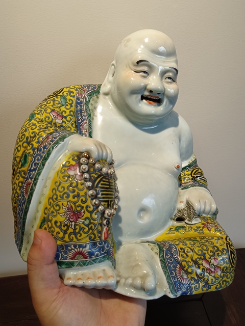 古玩陶瓷萬同順粉彩花卉彌勒笑佛拍賣,當前價格35000元