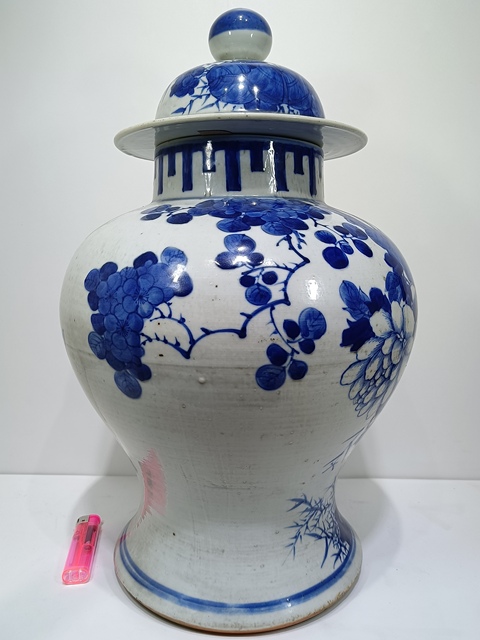 古玩陶瓷晚清青花花鳥(niǎo)紋將軍罐拍賣，當(dāng)前價(jià)格19000元