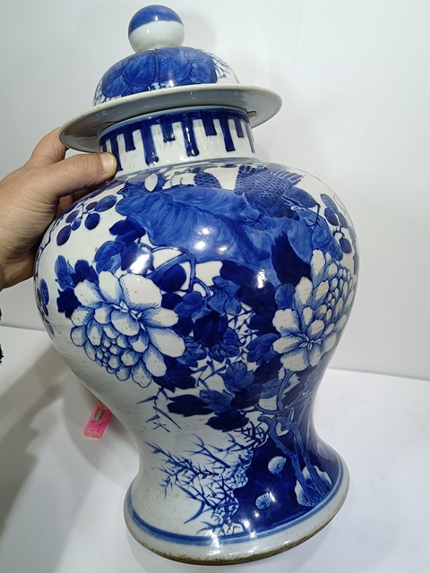 古玩陶瓷晚清青花花鳥(niǎo)紋將軍罐拍賣，當(dāng)前價(jià)格19000元