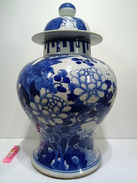 古玩陶瓷晚清青花花鳥(niǎo)紋將軍罐拍賣，當(dāng)前價(jià)格19000元