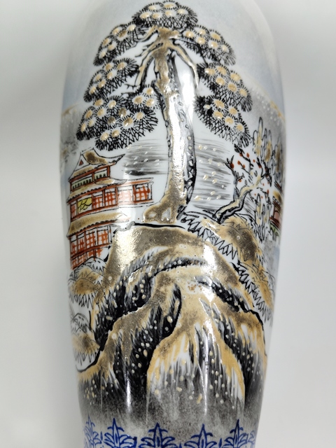 古玩陶瓷粉彩雪景圖撇口瓶真品鑒賞圖